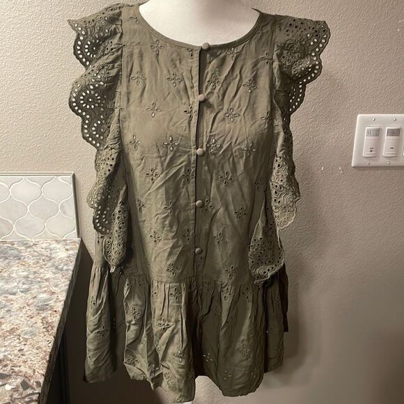 Ann Taylor Loft Eyelet Peplum Blouse - Picture 3 of 4